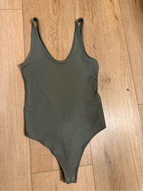 Abercrombie & Fitch Olive Green Ribbed Scoop Bodysuit